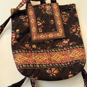 Vera Bradley brown floral quilted cotton backpack never used!